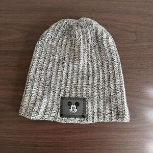 Love Your Melon Disney Mickey Mouse Marled Ribbed Knit Beanie Black White Patch